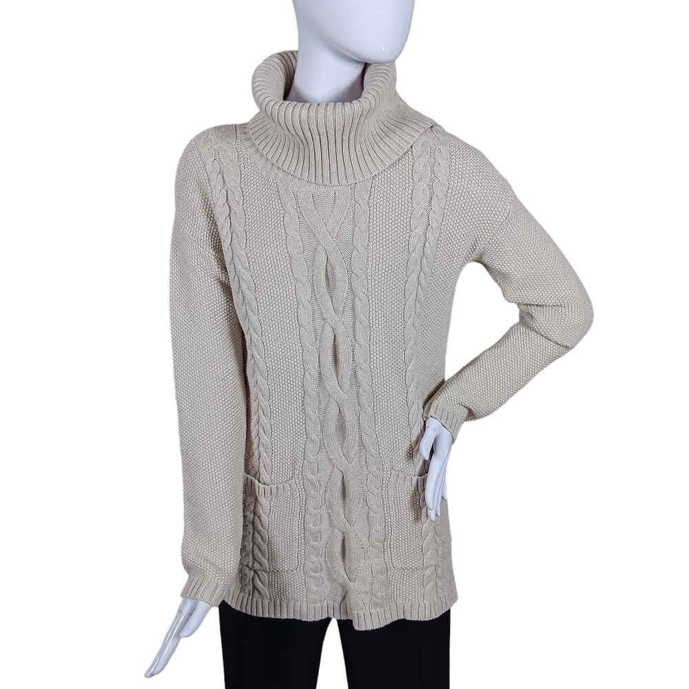 Marled Reunited Clothing Sweater Top Large Neutral Beige Turtle Neck Long Sleeve